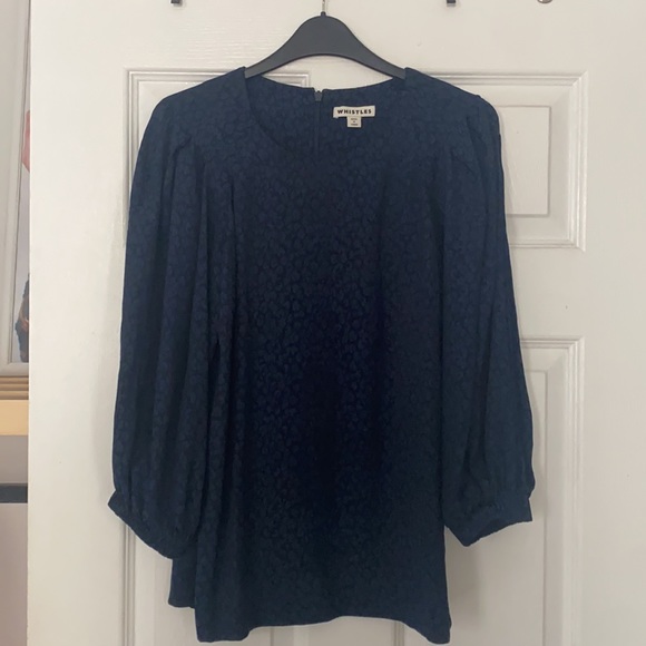 WHISTLES LONDON BLUE BLACK LEOPARD ANIMAL PRINT BALLOON SLEEVE BLOUSE US4 - Picture 5 of 7